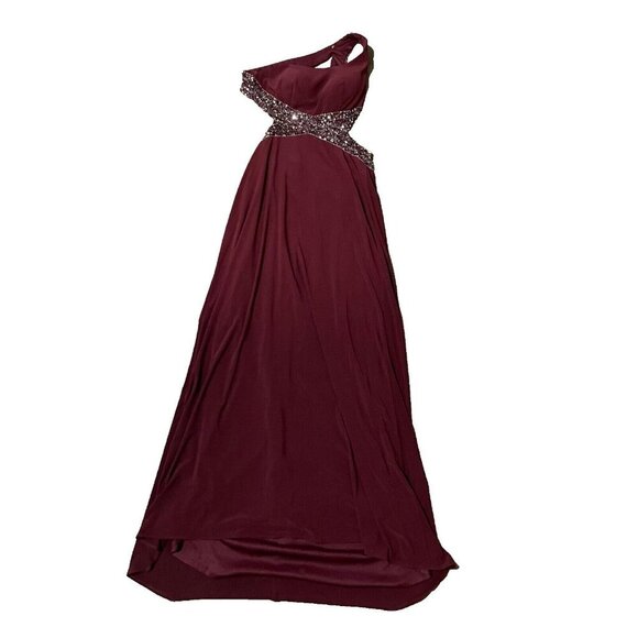 Dave & Johnny Womens burgundy red Beaded sequens Backless Prom Maxi Dress 5/6- H - Picture 1 of 8